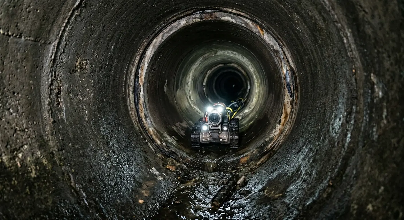 Robotic sewer camera inspecting pipe interior for Sewer Line Cleaning in Douglass Hills